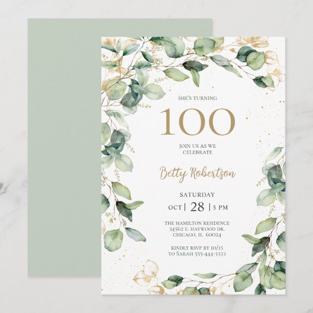 Invitation 100e anniversaire Eucalyptus (Devant / Derrière)