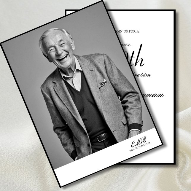 Invitation 100e anniversaire Homme élégant Monogramme photo (Créateur téléchargé)