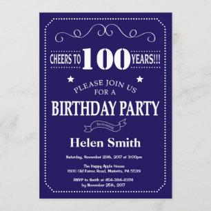 Invitation 100e anniversaire Marine Bleue et blanc