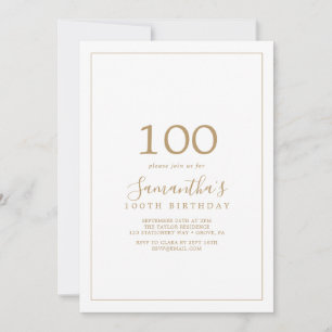 Invitation 100e anniversaire minimaliste d'or