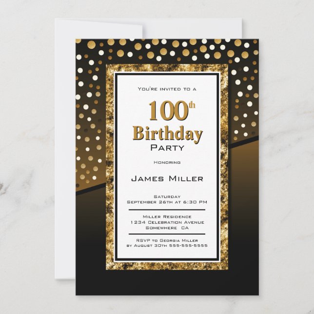 Invitation 100e anniversaire Noir et or (Devant)