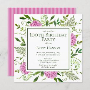 Invitation 100e anniversaire Pink Hydrangeas