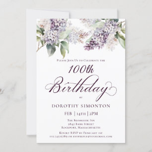 Invitation 100e anniversaire Purple Spring Fleur Lilac Invita