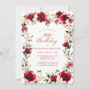 Invitation 100e anniversaire Rose rouge rose rose rose poitri