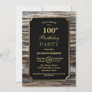 Invitation 100e anniversaire Rustic Wood Party