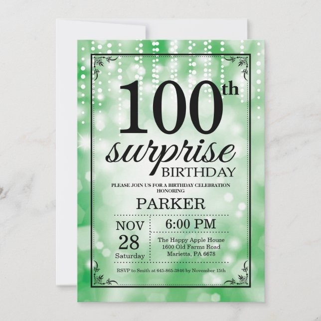 Invitation 100e anniversaire surprise Parties scin (Devant)