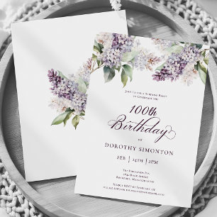 Invitation 100e anniversaire Surprise Party Purple Lilac Fleu