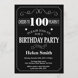 Invitation 100e anniversaire Tableau noir et blanc