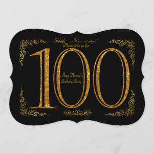Invitation 100e, fête d'anniversaire 100e, Gatsby, noir & or