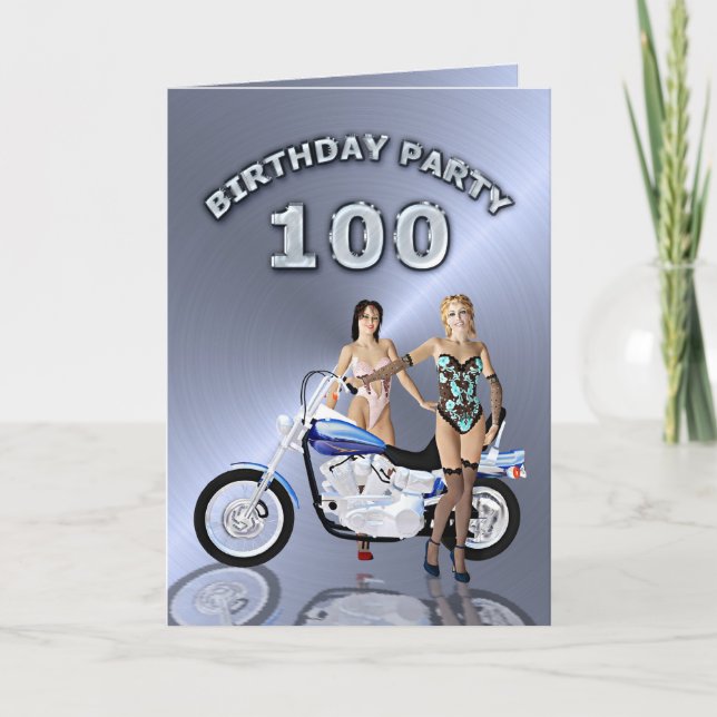 Invitation 100e fête d'anniversaire avec filles et moto (Devant)