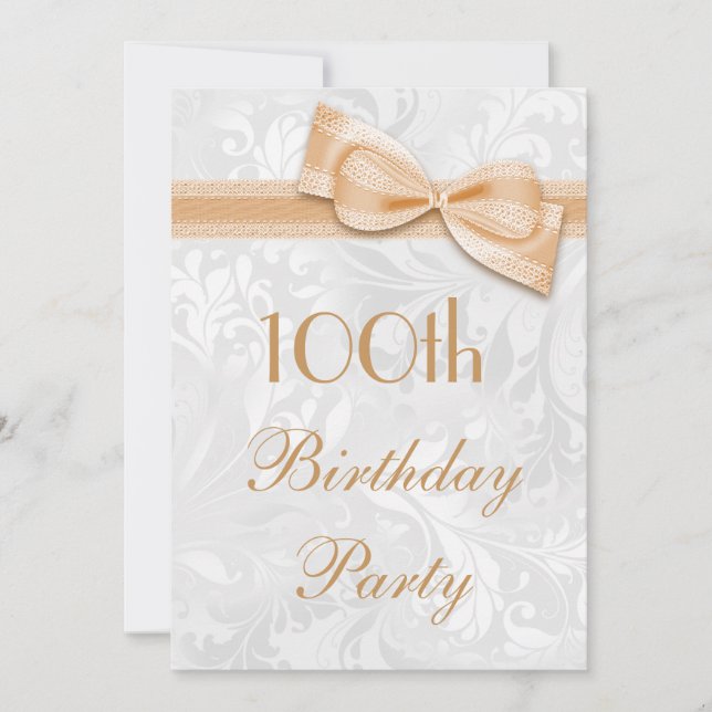 Invitation 100e fête d'anniversaire Damask et Faux Bow (Devant)