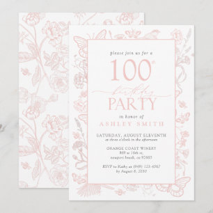 Invitation 100e fête d'anniversaire Elégant Blush rose floral