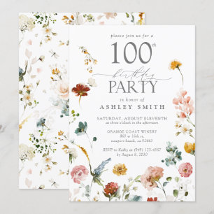 Invitation 100e fête d'anniversaire Elégant Floral Blush Pink