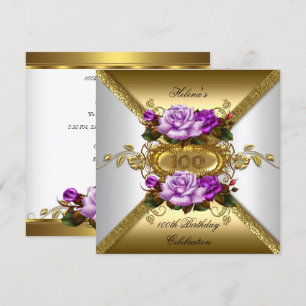 Invitation 100e fête d'anniversaire Elégant Rose Purple Gold