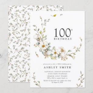 Invitation 100e fête d'anniversaire Rustic Watercolor Fleur s