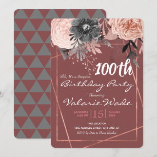 Invitation 100e fête d'anniversaire Suprise rose roses