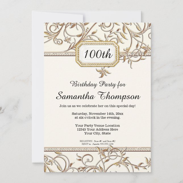 Invitation 100e Fête Glamour d'Hollywood Régence Centième (Dos)