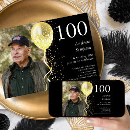 Invitation 100e | Photo Parties scintillant Noir & Or Anniver