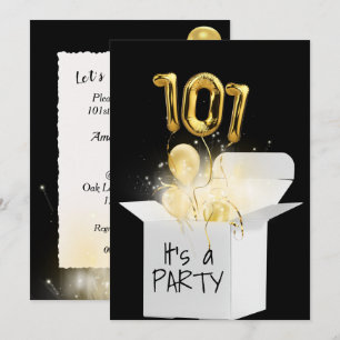 Invitation 101e Anniversaire Ballons Or En Boîte Blanche