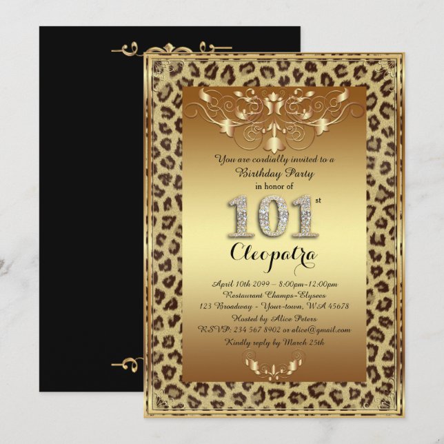 Invitation 101st, fête d'anniversaire 101st, or royal de (Devant / Derrière)