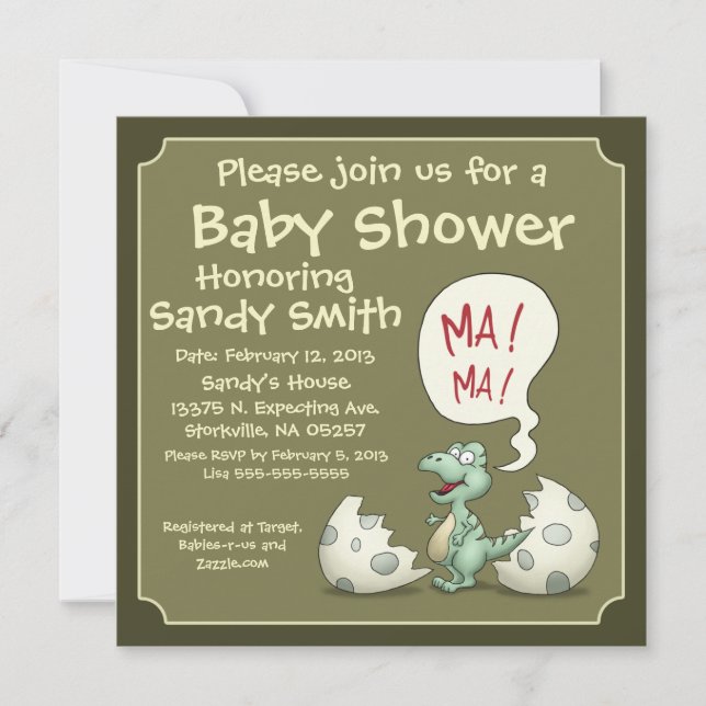 Invitation 106 de baby shower : Bébé de dinosaure (Devant)