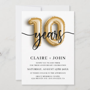 Invitation 10 ans de mariage - Anniversaire des Ballons en Or