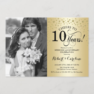 Invitation 10 ans de mariage or avec photo