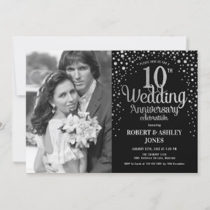 Invitation 10e anniversaire - Argent noir avec photo