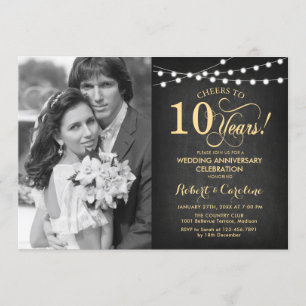 Invitation 10e anniversaire avec photo - Chalkboard Gold