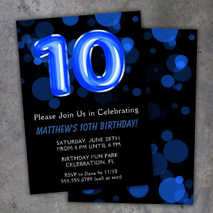 Invitation 10e anniversaire Ballons Enfants Blue Boy Party