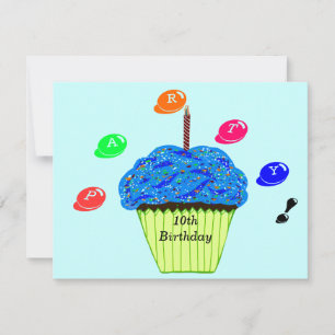 Invitation 10e anniversaire Blue Green Cupcakes Party