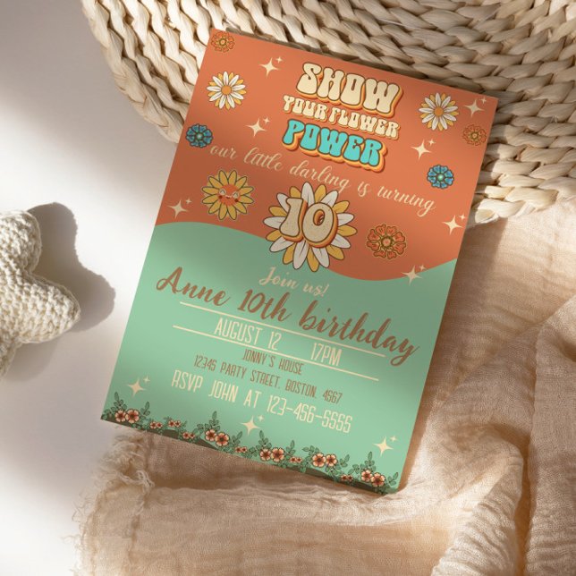 Invitation 10e anniversaire bohème super style rétro (Créateur téléchargé)