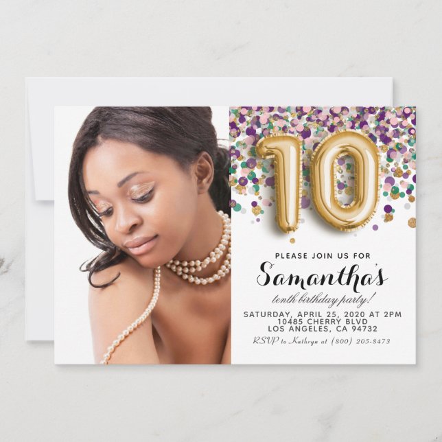 Invitation 10e anniversaire Confetti Gold Portrait (Devant)