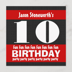 Invitation 10e anniversaire de la fête Noir Rouge Blanc W01A
