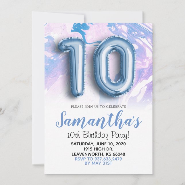 Invitation 10e anniversaire de marbre bleu (Devant)