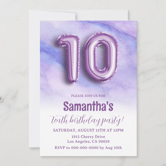 Invitation 10e anniversaire de marbre pourpre (Devant)