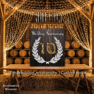 Invitation 10e anniversaire de mariage   Bois rustique et or