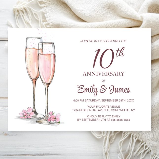 Invitation 10e anniversaire de Mariage Champagne (Créateur téléchargé)