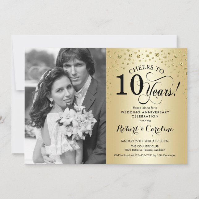 Invitation 10e anniversaire de Mariage d'or avec photo (Devant)