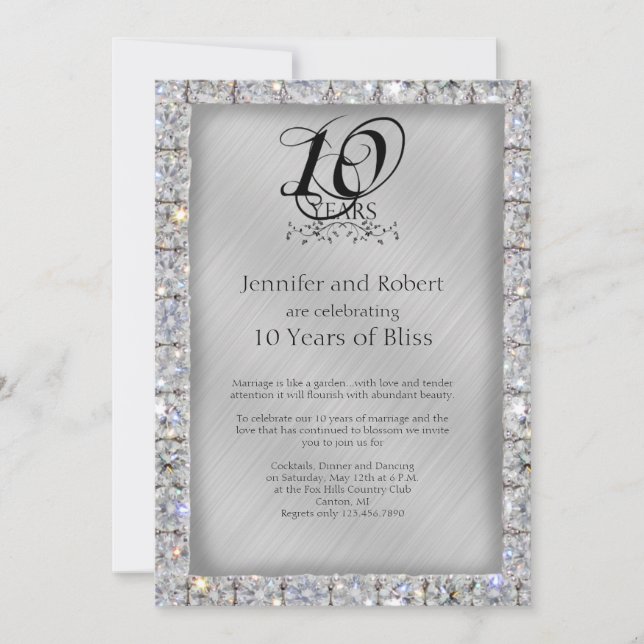 Invitation 10e anniversaire de mariage étain et diamant (Devant)