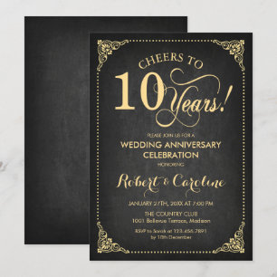 Invitation 10e anniversaire de Mariage - or Chalkboard