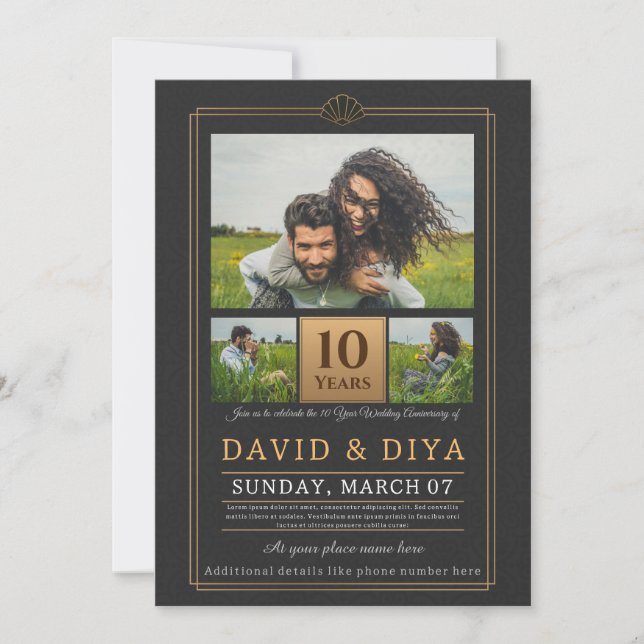 Invitation 10e anniversaire de Mariage personnalisé (Devant)