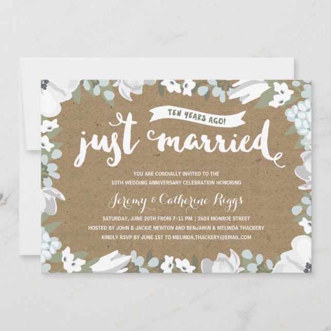 Invitation 10e anniversaire de mariage Rustic Floral (Devant)