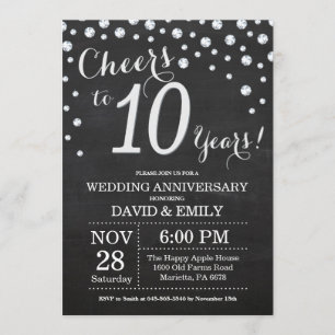 Invitation 10e Anniversaire de Mariage Tableau Noir Argent