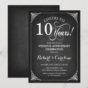 Invitation 10e anniversaire de mariage - Tableau noir blanc