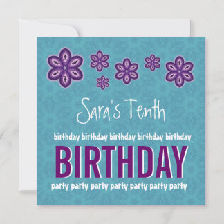 Invitation 10e anniversaire des fleurs violettes Nom personna