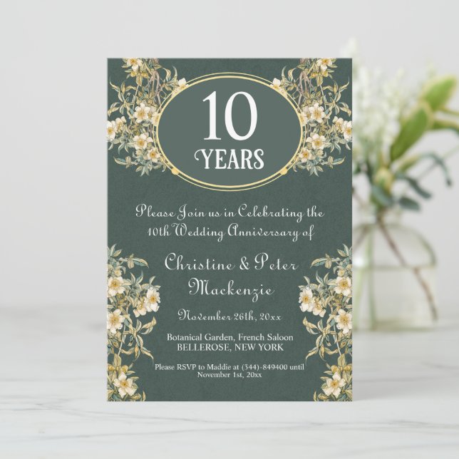 Invitation 10e anniversaire du Mariage Tin Floral riche (Debout devant)