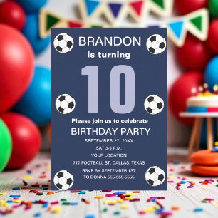 Invitation 10e Anniversaire Fête de football Marine Bleu Boys