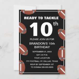 Invitation 10e Anniversaire Fête Football Black Sport Enfants