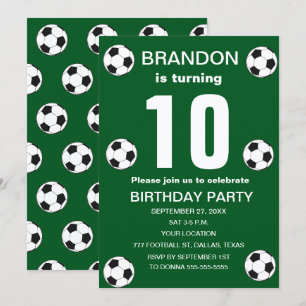 Invitation 10e Anniversaire Fête Football Green Boys Sports